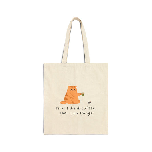 'Coffee First' Cotton Canvas Tote Bag