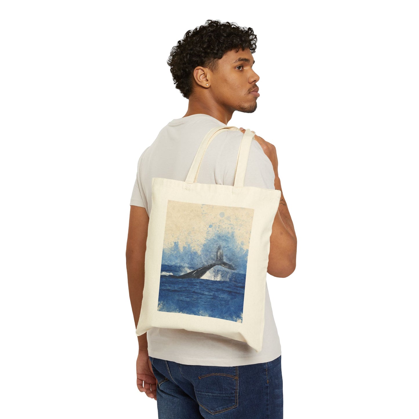 'Whale of a Tail' Cotton Canvas Tote Bag